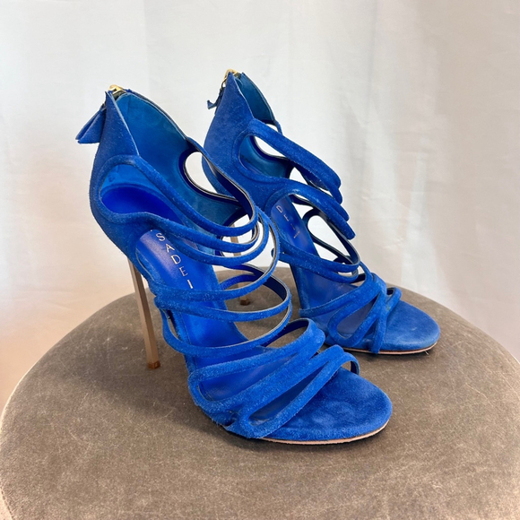 Casadei blue suede Strappy gladiator blade heel stiletto high heels Sz 10￼